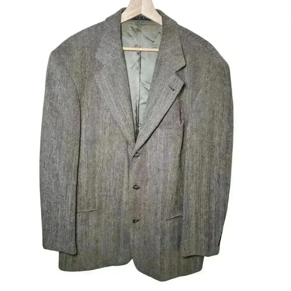 Hugo Boss Blazer Men's 40R Gray Brown Chevron Wool Sports Coat Jacket Made USA